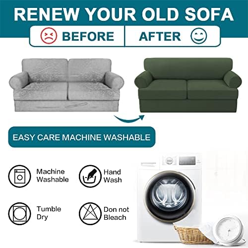 Turquoize 3 Piece T Cushion Loveseat Slipcovers Sofa Cover for 2 Cushion Couch Cover Washable Sofa Slipcover Furniture Covers with 2 Individual T Cushion Seat Covers(2 Cushion Loveseat, Bronze Green)