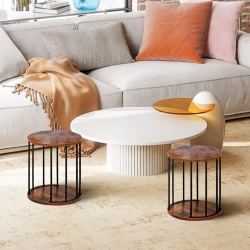 HDANI Wooden Stool Set of 2 for Adults,300lbs Load Capacity Garden Round Wood Stool,Non-Slip Small Step Stool for Plant Stand,Kitchen,Bathroom and Bedroom,Brown