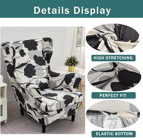NILUOH Wingback Chair Covers 2-Piece, Armchair Slipcovers for Living Room