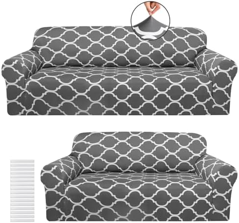 Peryiter 2 Pcs Dark Gray Couch and Loveseat Sofa Covers,2 Size