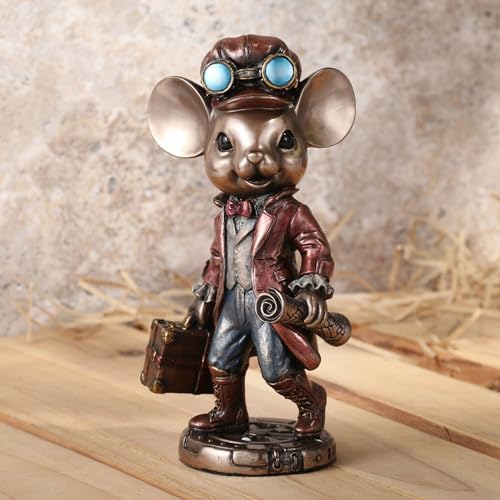 Veronese Design 5 3/4 Mister Mice Guy the Steampunk Traveler Cold Cast Resin Bronze Finish Animal Collectible Figurine Home Decor