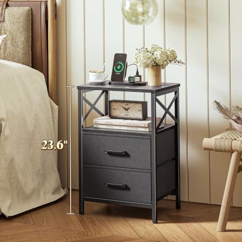 Huuger Night Stand with Charger Station, USB-C Port, End Table