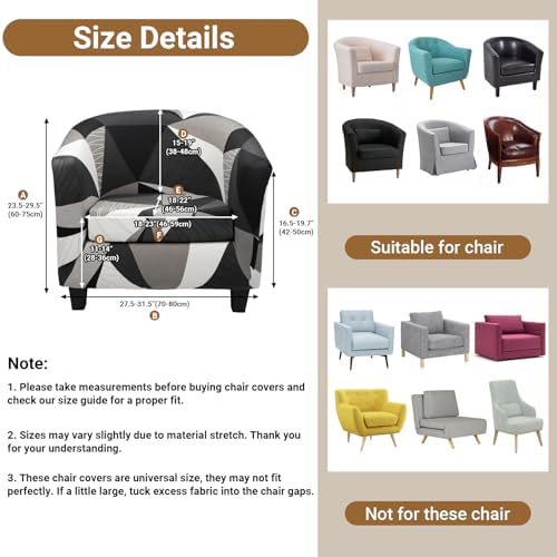 Barrel Chair Covers Slipcover 1 Piece, 2 Pack Club Chair Covers Furniture Protector with Arms, Round Soft Armchair Sofa Cover Removable Couch Slipcover for Bar Living Room Hotel Counter