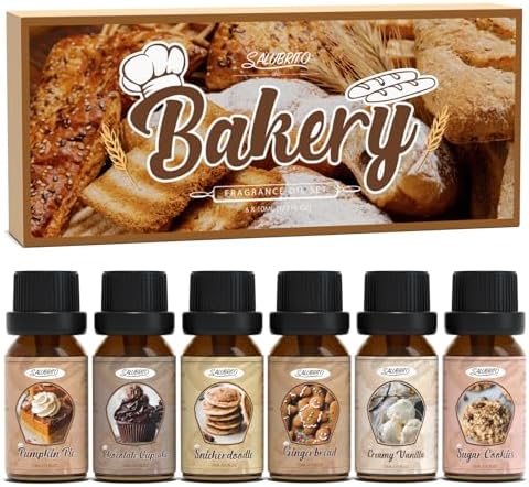 SALUBRITO Bakery Fragrance Oils Set, Premium Essential Oils Set for Candle, Soap Making, Diffuser - Pumpkin Pie, Chocolate Cupcake, Snickerdoodle, Gingerbread, Creamy Vanilla, Sugar Cookies