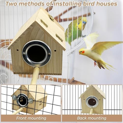 PINVNBY Parakeet Nesting Box Wooden Bird House for Cage Parrot Breeding Mating Box for Lovebirds CockatielFinch Cockatoo Canary and Small and Medium-Sized Birds (L: 7.91 * 6.81 * 6.69 inch)