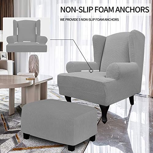 Easy-Going Stretch Large Wingback Chair Sofa Slipcover Light Gray