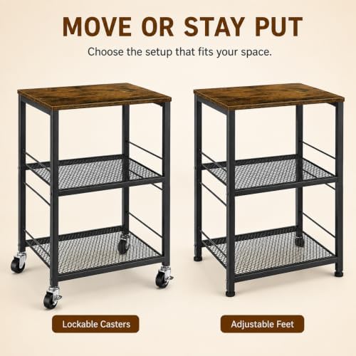 OYEAL Small Nightstand Industrial Square End Table with Storage Shelf