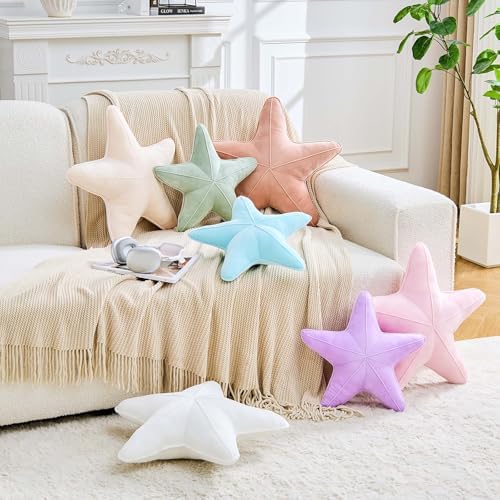 Uvvyui Starfish Pillow Cute Star Decorative Throw Pillows with Soft Velvet Sea Pillow Aesthetic Home Decor Ocean Beach Cushion（Blue, 15 Inch）