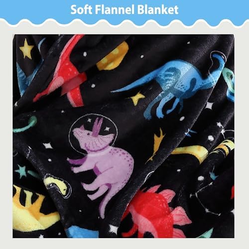 Softan Kids Throw Blanket for Girls & Boys, Warm Soft Toddler Flannel Blankets for Sofa Couch Bed， Cozy Fuzzy Plush Flannel Kids Throw Blanket for Daycare & School - Space Dinosaur 50x60 inches