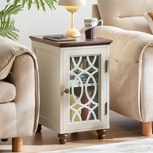 Joaxswe Narrow Side Table Set 2 with Glass Door Storage