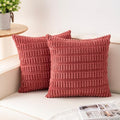 Pack of 2 Corduroy Decorative Throw Pillow Covers 18x18 Inch, Cranberry Red