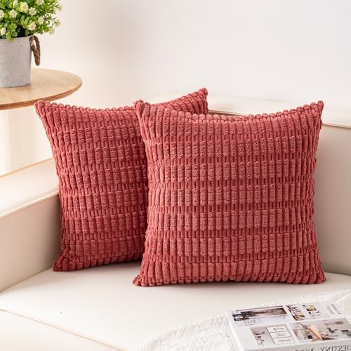 Pack of 2 Corduroy Decorative Throw Pillow Covers 18x18 Inch, Cranberry Red
