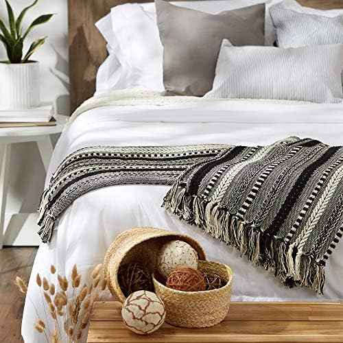 DII Braided Striped Decorative Throw Blanket, 50x60, Black (Pack of 12)