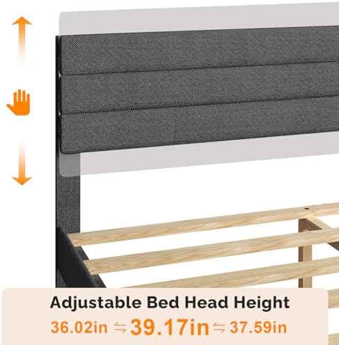 VINGLI Queen Upholstered Platform Bed Frame with Headboard,Linen Dark Gray