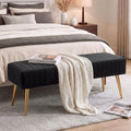 Furniliving 44 Inch Bedroom Bench, Upholstered Tufted Striped Fabric Ottoman Benches with X-Shaped Metal Legs for Living Room, Entryway Solid Wood Indoor Bench for Foyer (Black)