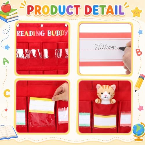 Reading Buddies Storage Pocket Chart Hanging Organization Pocket Chart with 32 Pcs Colorful DIY Cards for Cellphone Classroom Supplies Wall Hanging Decor Teacher Supplies