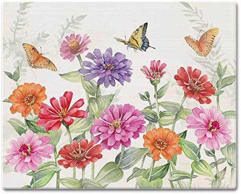 CounterArt Zinnias & Butterflies 3mm Tempered Glass Cutting Board