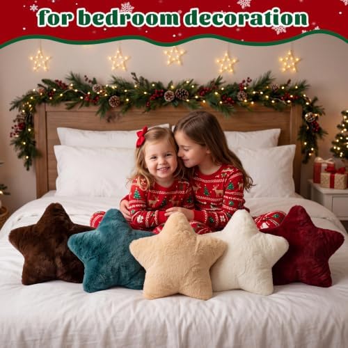 Soaoo 5 Pcs Star Fluffy Pillow Star Shape Pillow, Vintage Earth Tones