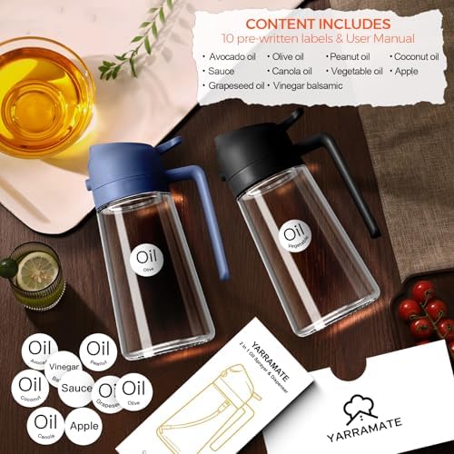 YARRAMATE 16 oz 2-in-1 Glass Olive Oil Sprayer for Cooking, Navy