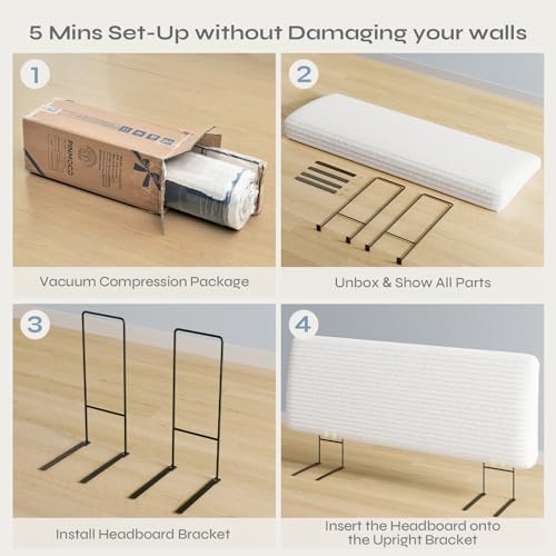 Pinmoco 4.7" Upholstered Headboard for Full Size Bed, Height Adjustable and Ergonomic Headboard, Easy Assemble, Sturdy and Durable, Corduroy, White