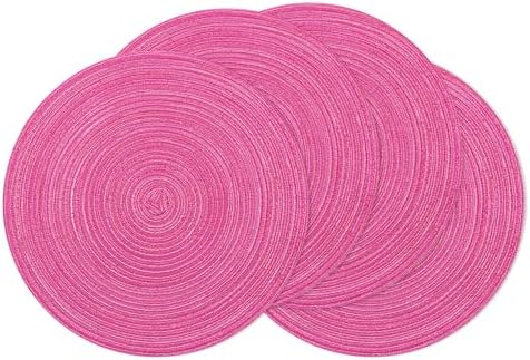 SHACOS Hot Pink Round Braided Placemats Set of 4 Washable Fabric Place Mat