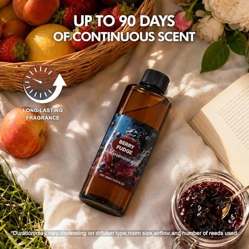 Diffuser Oil Refill, 250ml / 8.45 fl oz, Berry Fudge - Reed Diffuser Oil Refill for Home Fragrance, Scented Oil for Reed Diffuser Bottles, Apple, Strawberry & Caramel Notes