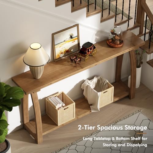 HOKYHOKY 63" Long Solid Wood Console Table, Narrow Behind Couch Sofa Table