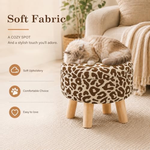 Wimarsbon Round Storage Ottoman,Footstool with Padded Seat and Wood Legs