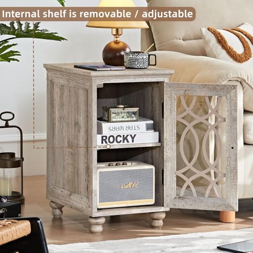Joaxswe Narrow Side Table with Glass Door Storage