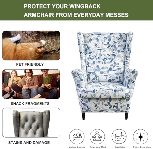 HAOYONG Wing Chair Slipcovers Printed Wingback Chair Covers 2 Pieces Wingback Armchair Slipcover Stretch Chair Slip Covers Washable Armchair Protector Cover for Living Room and Bedroom