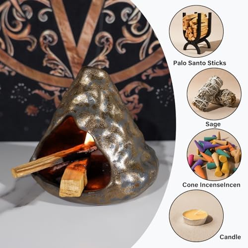 Black Gold Zongzi Shaped Clay Smudge Bowl,Ceramic Palo Santo & Sage Burner