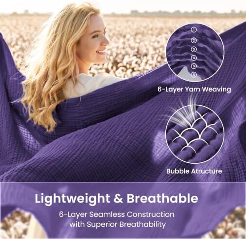 Love's cabin 100% Cotton Muslin Blanket Twin XL Size for Bed, Purple