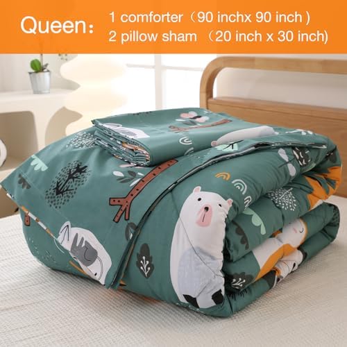 JSD Green Forest Animal Kids Comforter Set Queen Size