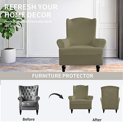 Easy-Going Stretch Wingback Chair Sofa Slipcover Khaki