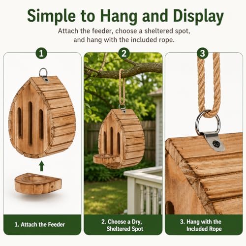 Wooden Butterfly House and Feeder for Outdoors, Natural Butterfly Habitat Nesting Box, Hanging Bug Hotel Garden Decoration for Butterflies, Bees, Moths