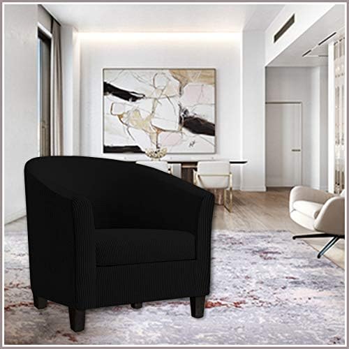 2 Piece Tub Chair Covers with Cushion Cover, Stretch Jacquard Furniture Cover,Armchair Protector Slipcover Removable Machine Washable (Black)