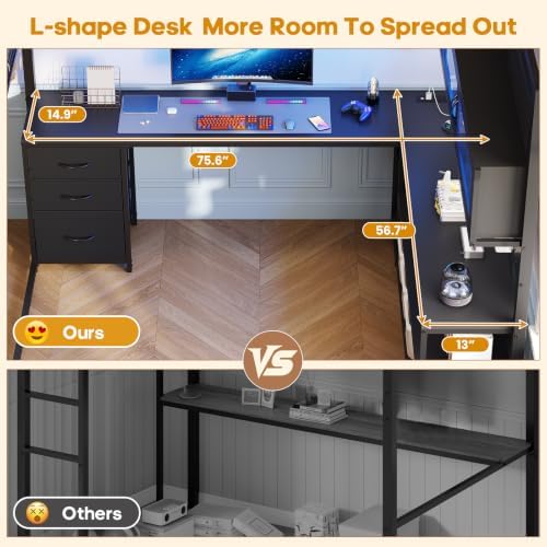 ADORNEVE Gaming Loft Bed Full Size with Desk, Arcylic RGB Hutch, Black