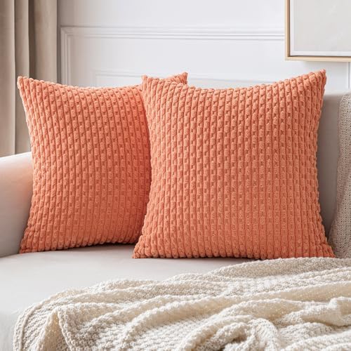 MIULEE Decorative Throw Pillow Covers 20x20 Coral Red Textured Corduroy