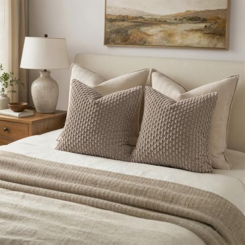 MIULEE Decorative Throw Pillow Covers 20x20 Neutral Brown Textured Corduroy