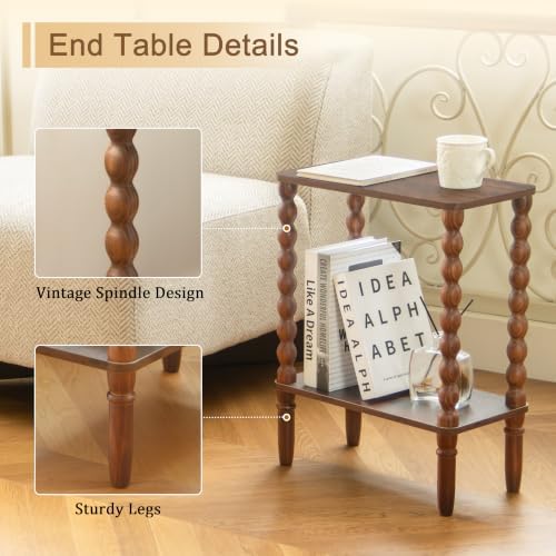 Fultyle Small Narrow End Table, Narrow Side Table with Storage, Nightstand