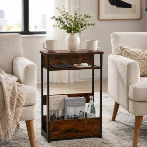 YEAKOO Narrow Side Table with Storage Shelf, 3-Tier Slim End Table