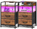 Huuger Nightstands Set of 2, Night Stand with LED Lights, Charging Station