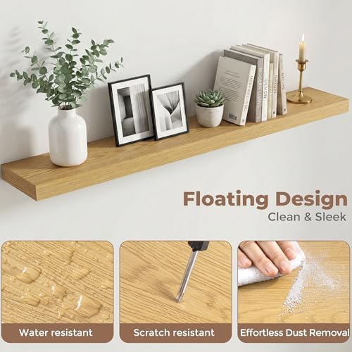 55 Inch Floating Shelves for Wall, 8"D Wood Storage Shelves, Oak Finish