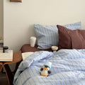 AOJIM Sky‑Blue & Warm‑Taupe Striped Duvet Cover Twin XL 3Pcs Retro Bedding