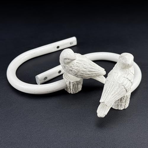 Curtain Drapery Holdbacks with Resin Bird, Wall Mount Drapery Hooks Holders, Set of 2, White, Suitable for Drywall