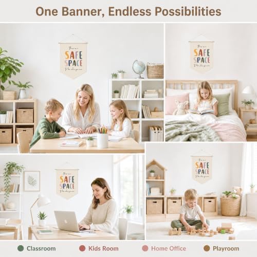 Classroom Decor, Classroom Signs Wall Art, Safe Space Wall Hanging Banner for School Counselor Office, Calm Corner and Mental Health Decor for Classrooms, Therapist and Social Worker Offices