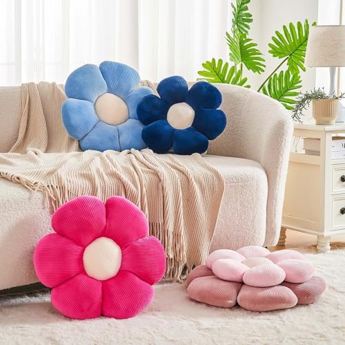 Kcvvcr Navy Flower Pillow, 19.6" Cute Flower Shaped Floor Pillow, Aesthetic Floral Plush Daisy Decorative Throw Pillows for Bed Sofa Couch