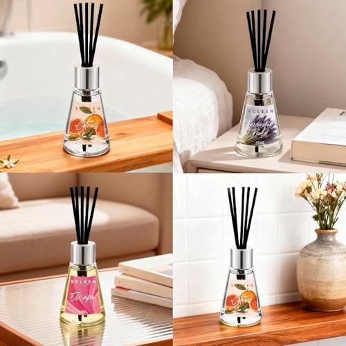 Xcleen Reed Diffuser of 3 Pack, Escape Lavender Citrus Oil Diffusers with Sticks, Reed Diffusers for Home Bathroom Bedroom, Each 1.7Fl Oz, Total 5.1Oz