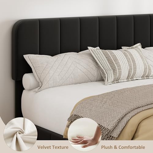 Garvee King Size Velvet Bed Frame with 4 Drawers, Adjustable Headboard
