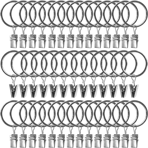 40 Pack Metal Curtain Rings with Clips, 1.26 in ID, Silver